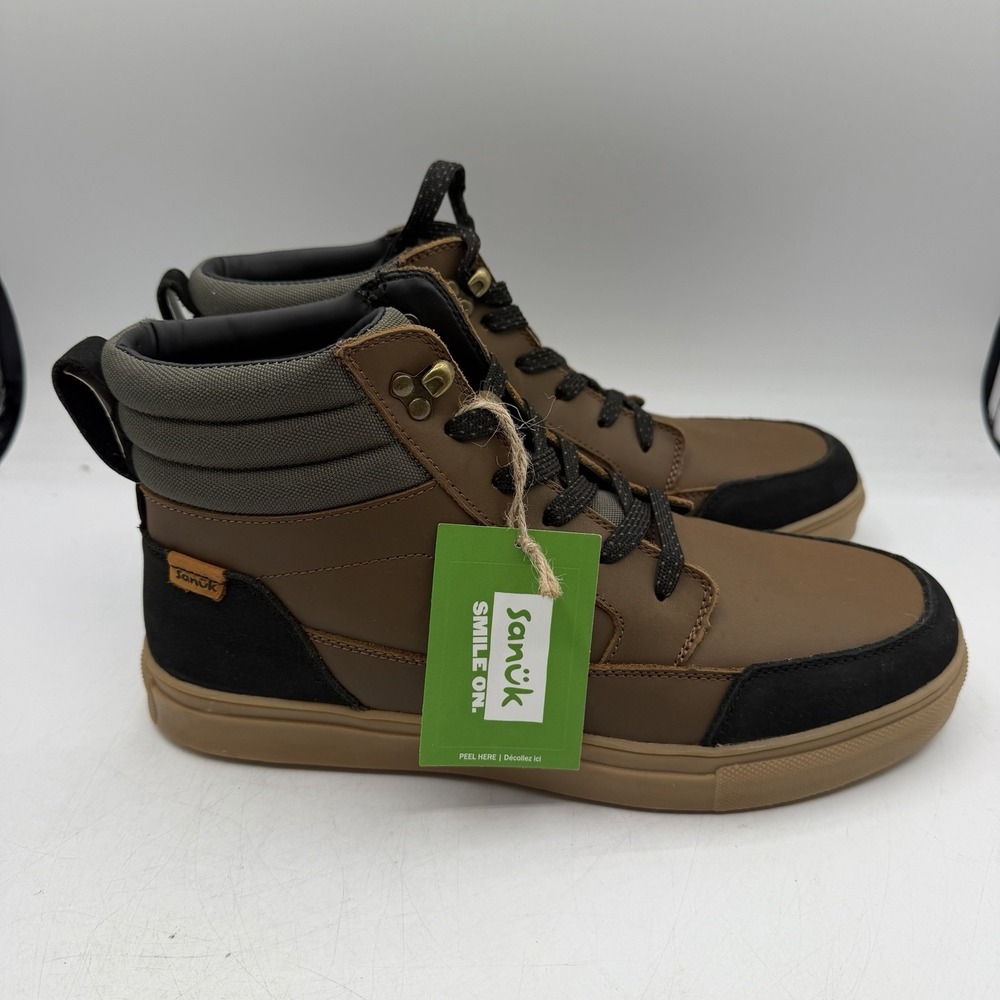 Sanuk Post Up Sneaker Boots Mens Sz 9 Brown/Black Lace Up Ankle 1234576 NWT
